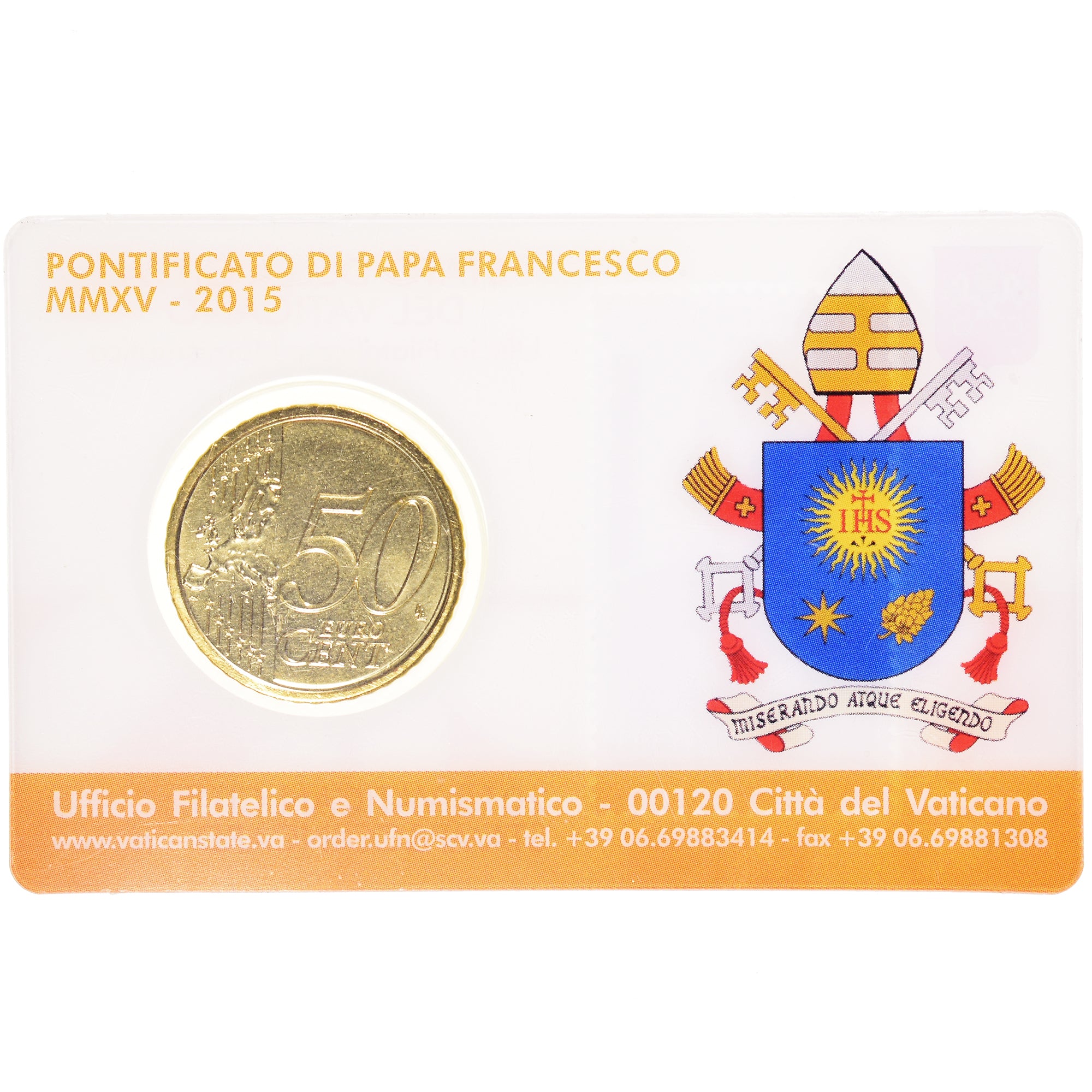 VATICAN CITY, 50 Euro Cent, 2015, Rome, N°6.FDC., MS(65-70), Brass