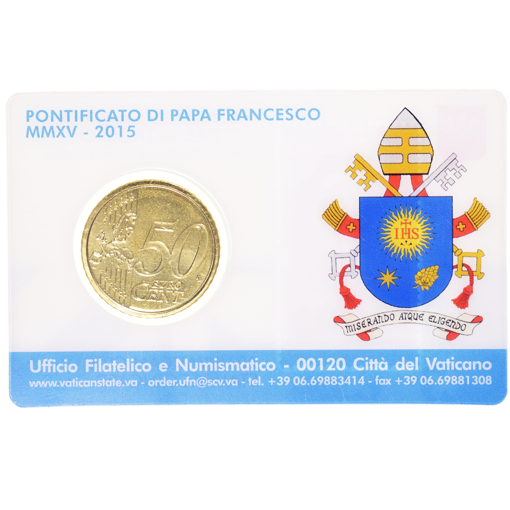 VATICAN CITY, 50 Euro Cent, 2015, Rome, N°7.FDC, MS(65-70), Brass