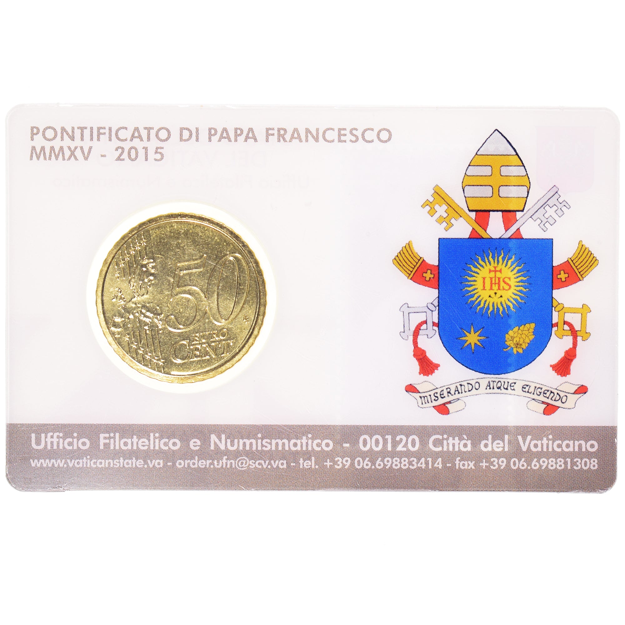 VATICAN CITY, 50 Euro Cent, 2015, Rome, N°9.FDC, MS(65-70), Brass