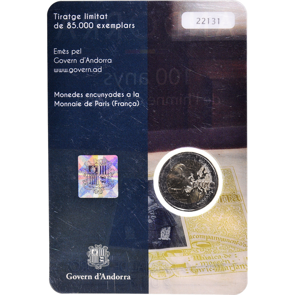 Andorra, 2 Euro, 100 Ans de l'hymne d'Andorre, 2017, BU, FDC, Bimetálico