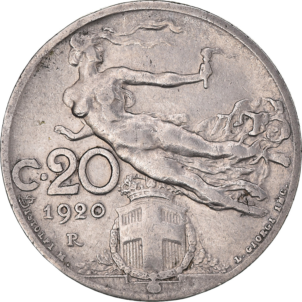Moneda, Italia, Vittorio Emanuele III, 20 Centesimi, 1920, Rome, BC+, Cobre -