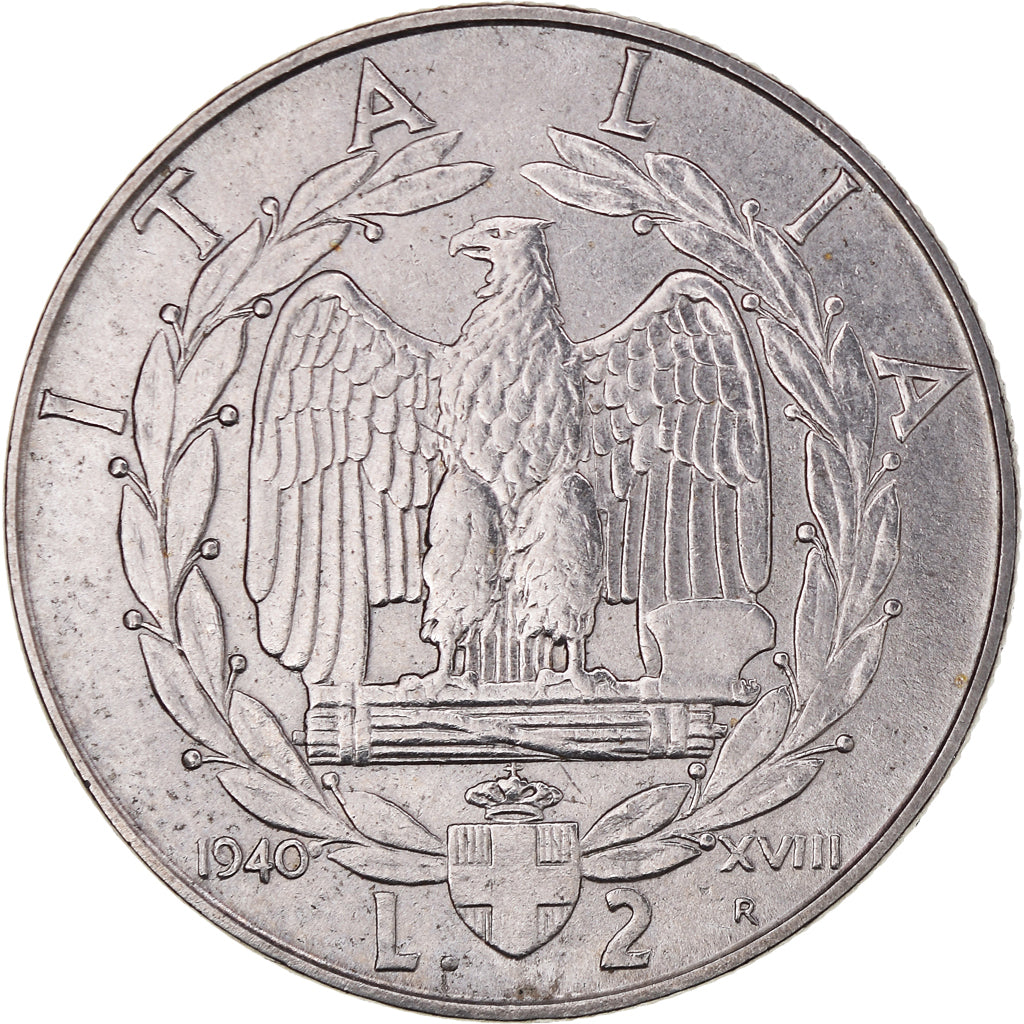 Moneda, Italia, Vittorio Emanuele III, 2 Lire, 1940, Rome, MBC+, Acero