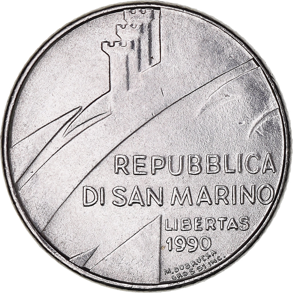 Moneda, San Marino, 100 Lire, 1990, Rome, MBC+, Acero, KM:254