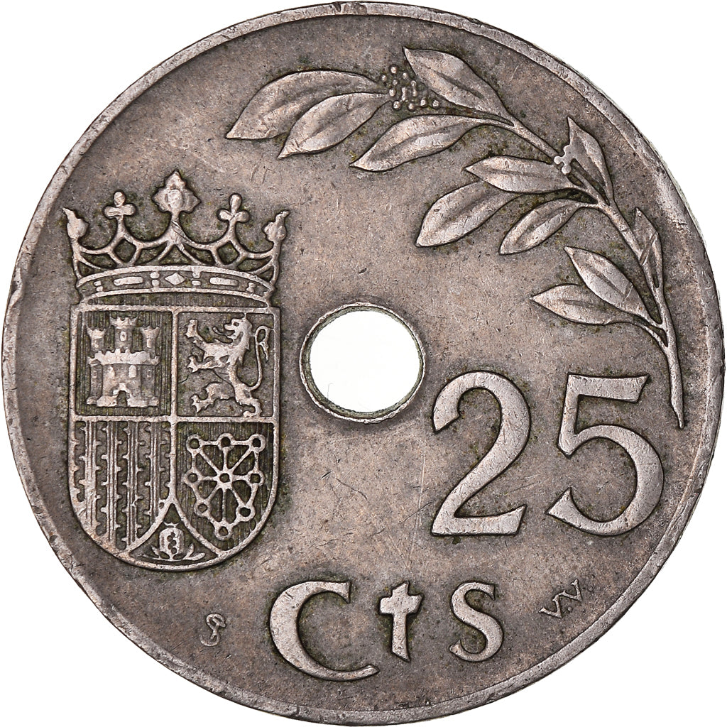 Coin, Spain, 25 Centimos, 1937, Vienna, EF(40-45), Copper-nickel, KM:753
