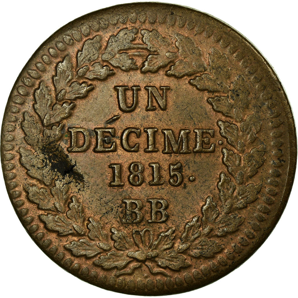 Francia, Louis XVIII, 1 Décime, 1815, Strasbourg, Bronce, EBC, Gadoury:196d