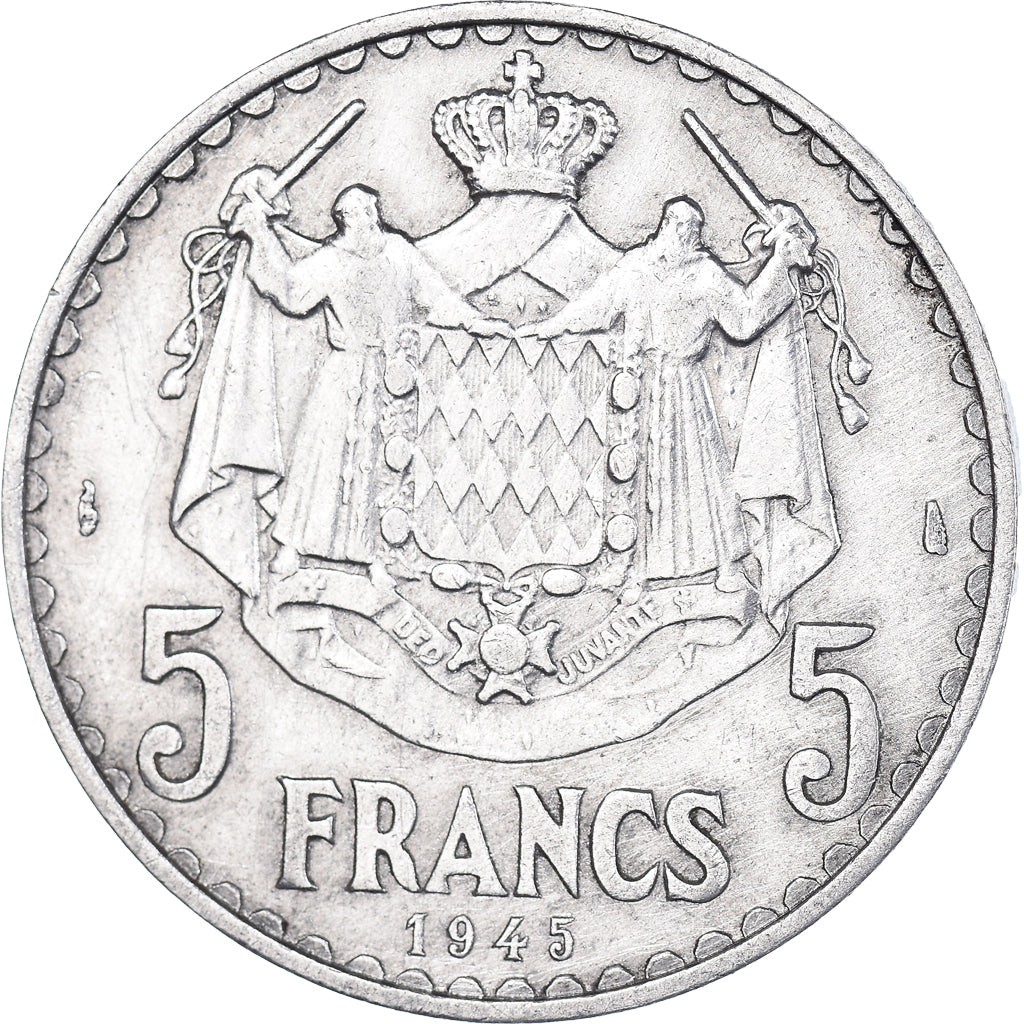 Coin, Monaco, Louis II, 5 Francs, 1945, EF(40-45), Aluminum, KM:122