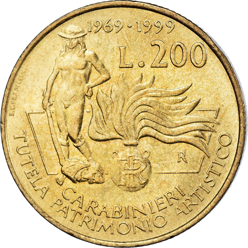 Moneta, Włochy, 200 Lire, 1999, Rome, EF(40-45), Aluminium-Brąz, KM:218