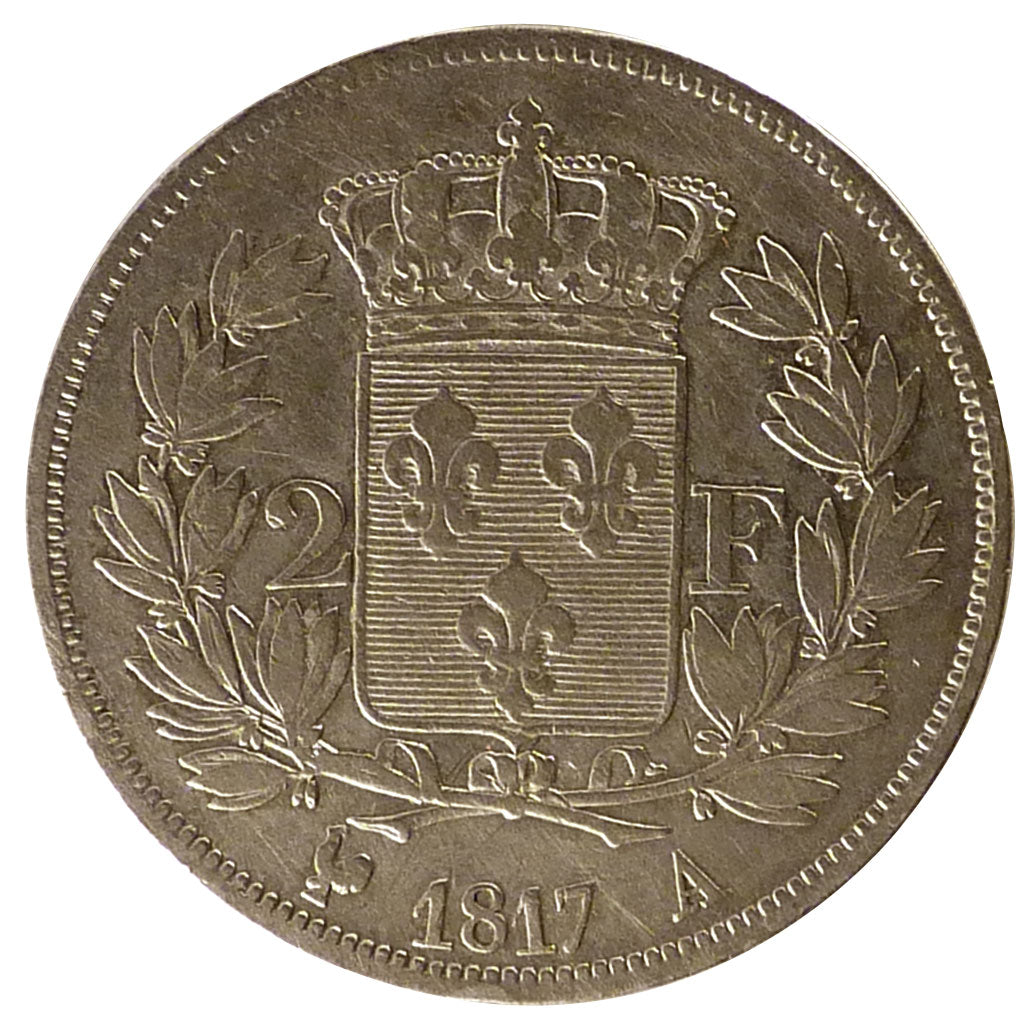 FRANCE, Louis XVIII, 2 Francs, 1817, Paris, KM #710.1, EF(40-45), Silver,...