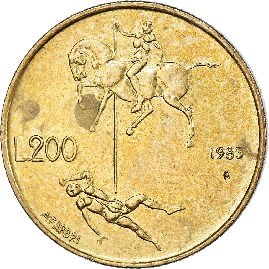 Moneda, San Marino, 200 Lire, 1983, Rome, BC+, Aluminio - bronce, KM:152