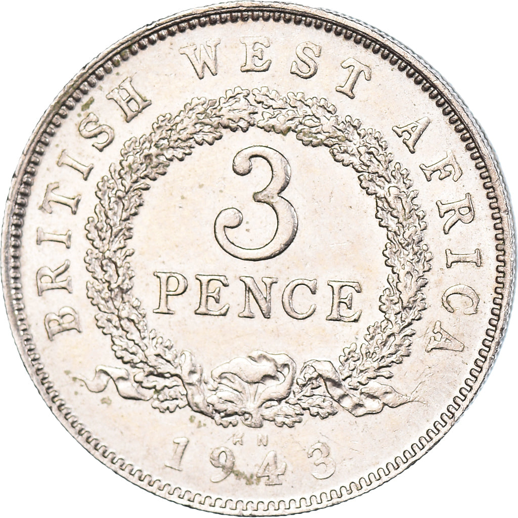 Coin, BRITISH WEST AFRICA, George VI, 3 Pence, 1943, EF(40-45), Copper-nickel