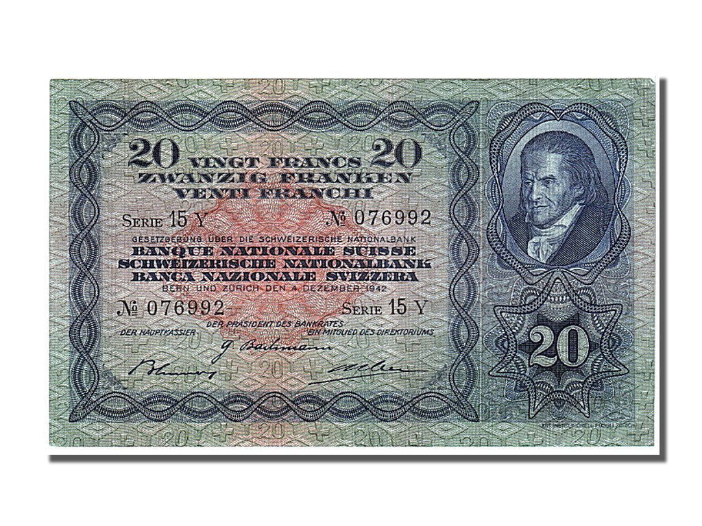 Banknote, Switzerland, 20 Franken, 1942, 1942-12-04, UNC(63)