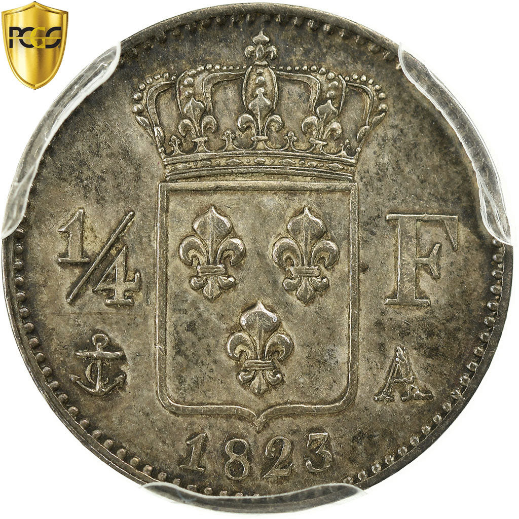 Frankreich, Louis XVIII, 1/4 Franc, 1823, Paris, Silber, PCGS, VZ, Gadoury:352