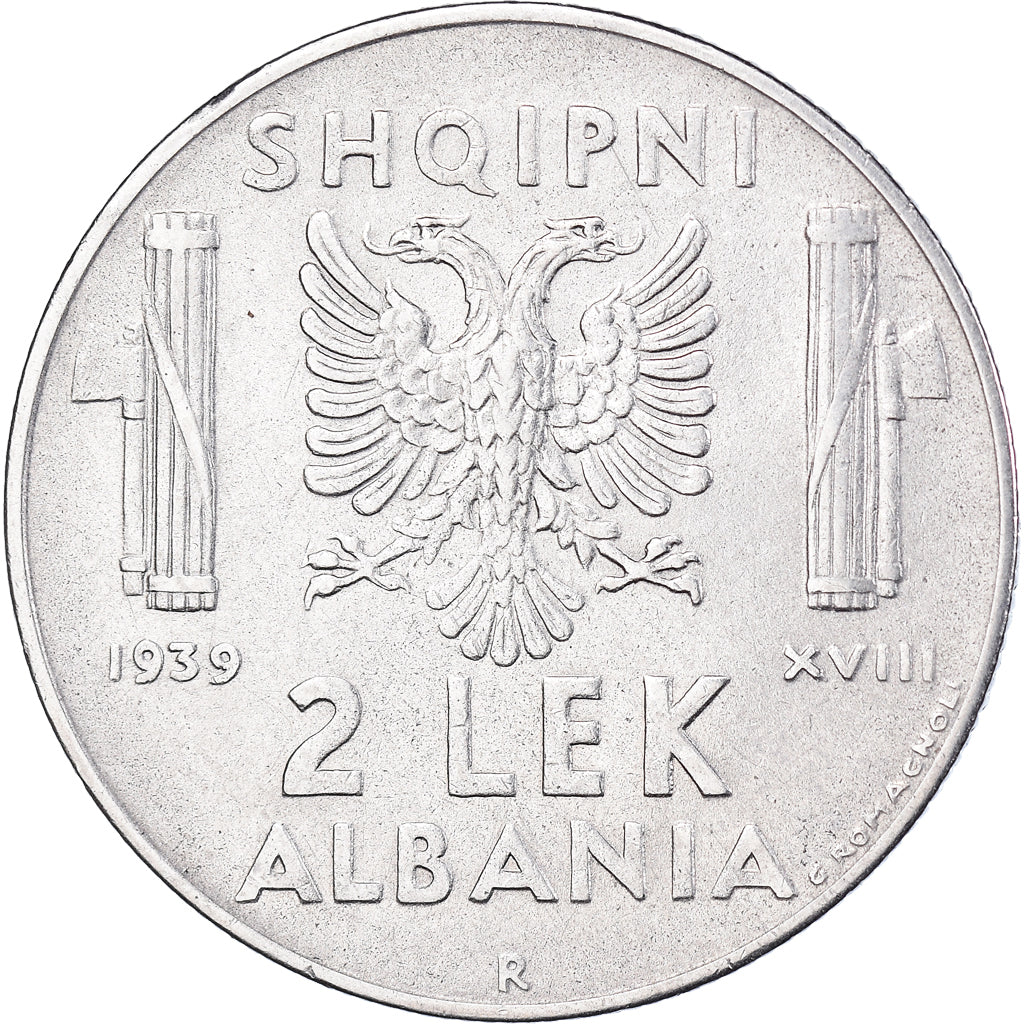 Coin, Albania, Vittorio Emanuele III, 2 Lek, 1939, Rome, EF(40-45), Stainless