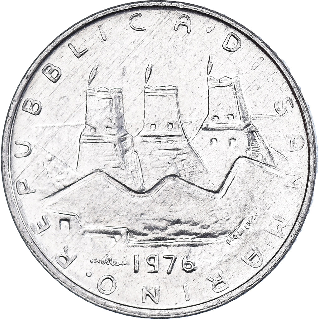 Coin, San Marino, 2 Lire, 1976, EF(40-45), Aluminum, KM:52