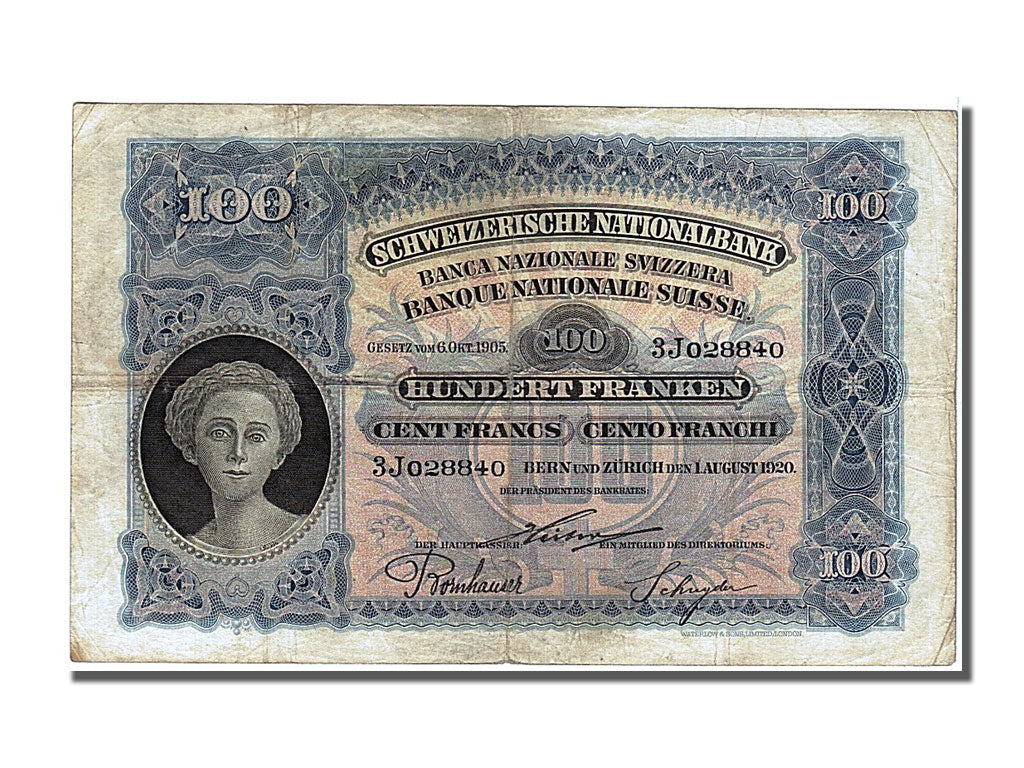 Banknote, Switzerland, 100 Franken, 1920, 1920-08-01, EF(40-45)
