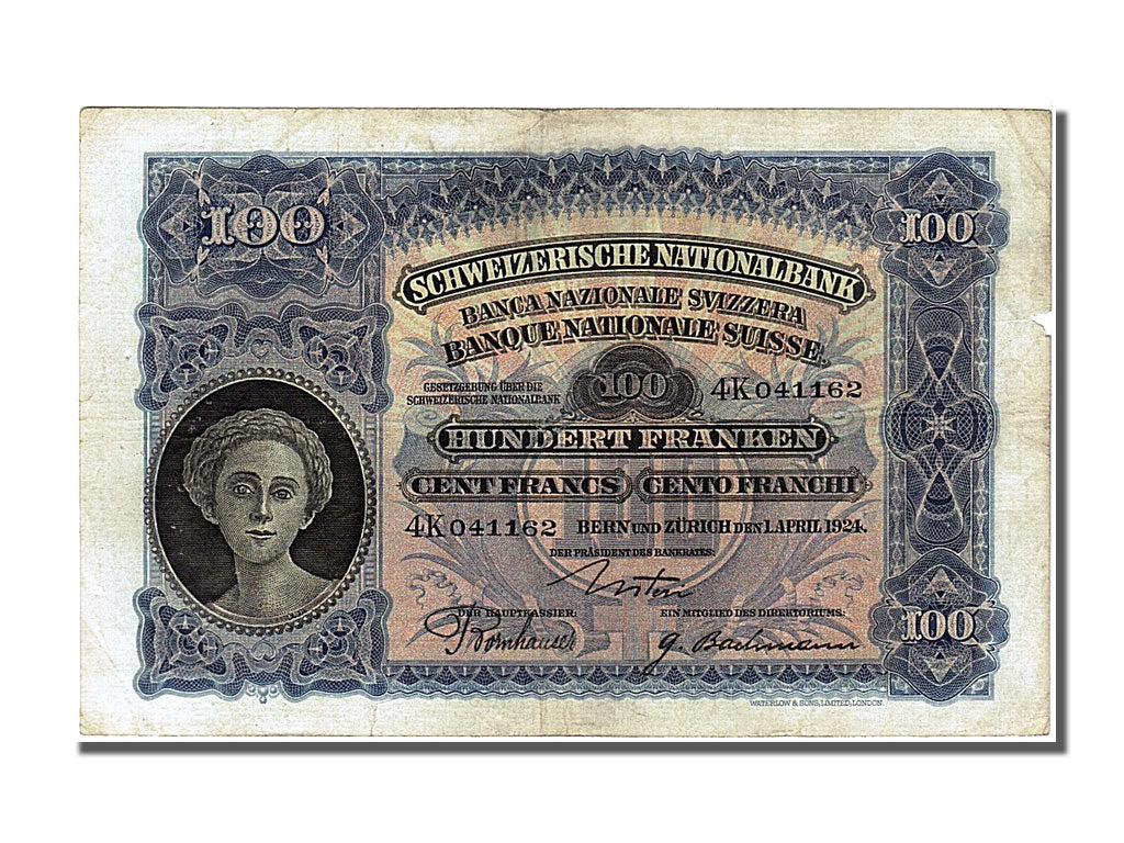 Switzerland, 100 Franken, 1924, KM #35a, 1924-04-01, EF(40-45), 4K