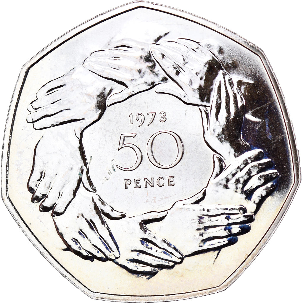 Coin, Great Britain, Elizabeth II, 50 Pence, 1973, AU(55-58), Copper-nickel
