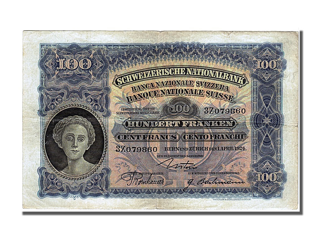 Switzerland, 100 Franken, 1924, KM #35a, 1924-04-01, EF(40-45), 3Z