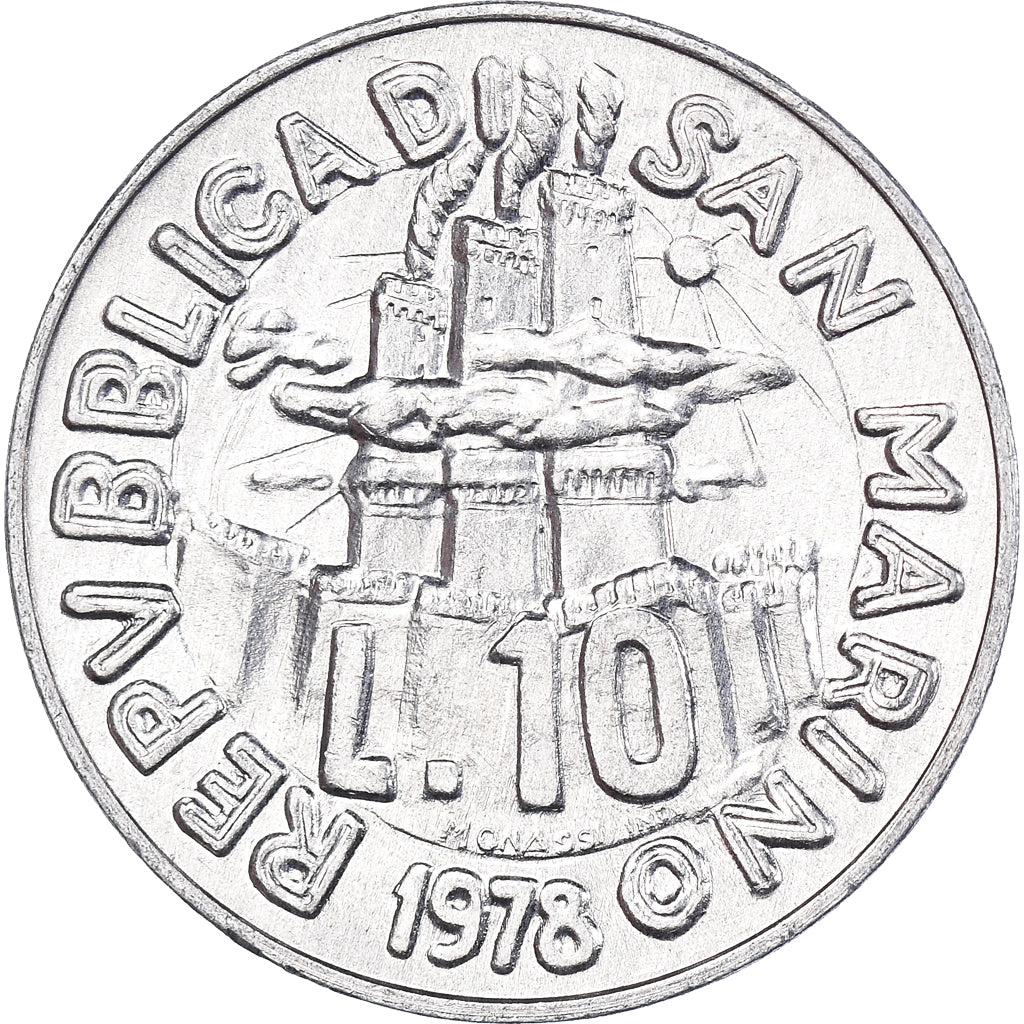 Moneta, San Marino, 10 Lire, 1978, Rome, BB+, Alluminio, KM:79