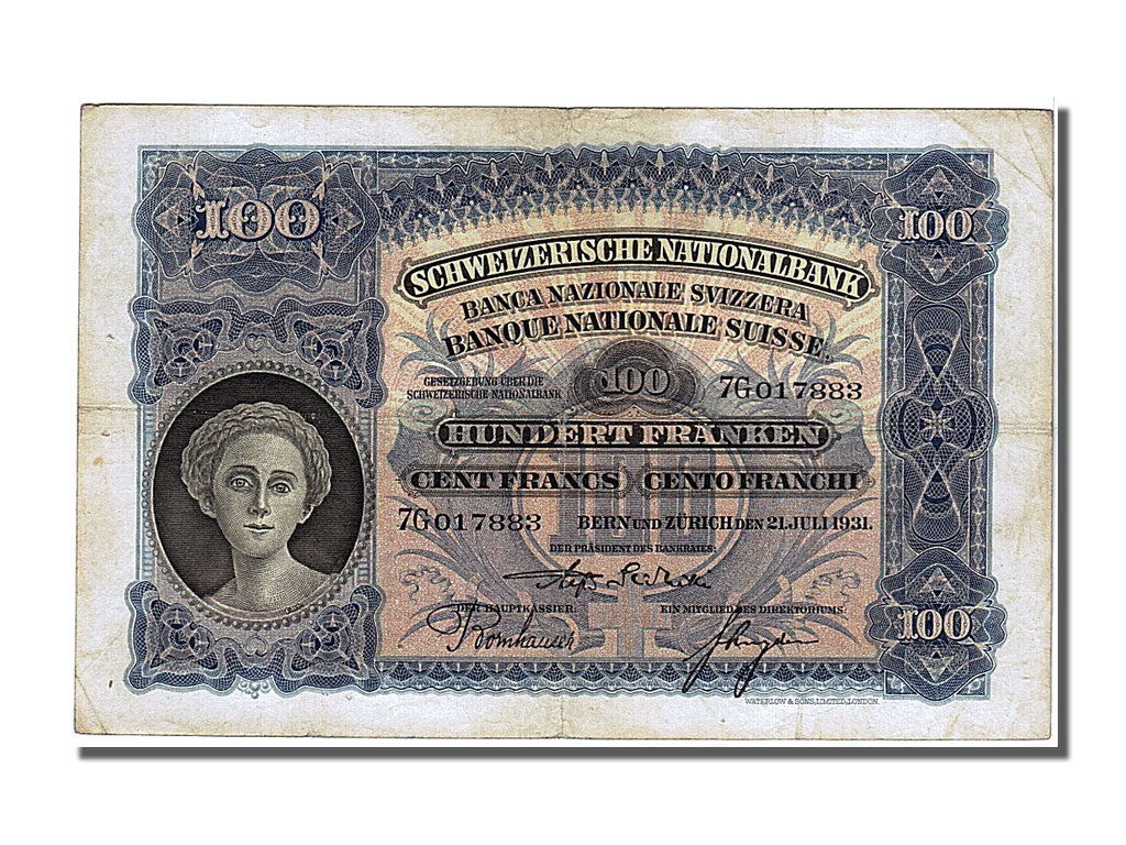Switzerland, 100 Franken, 1931, KM #35g, 1931-07-21, EF(40-45), 7G