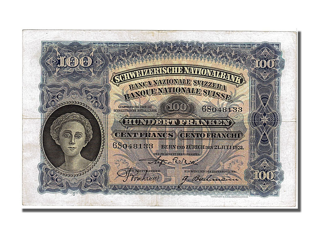 Switzerland, 100 Franken, 1931, KM #35g, 1931-07-21, AU(55-58), 6S