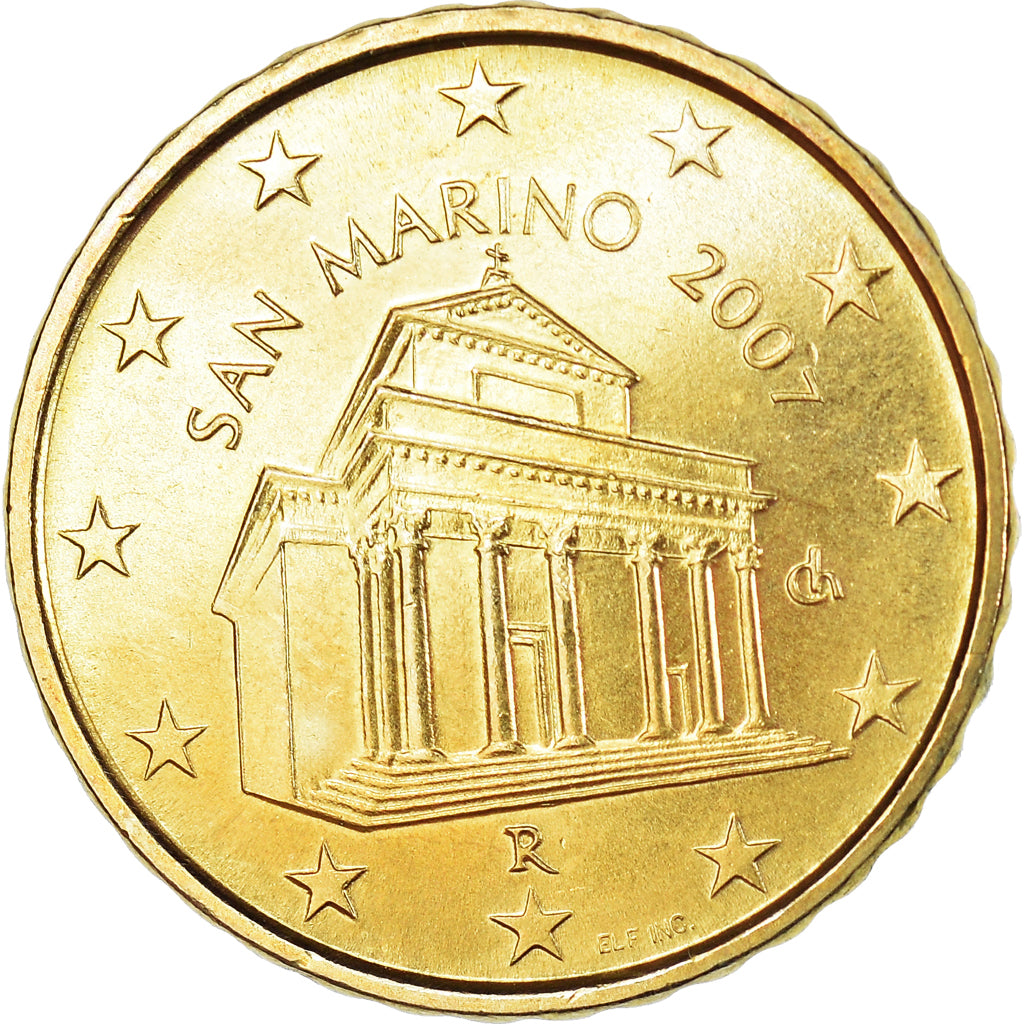 San Marino, 10 Euro Cent, 2007, Rome, MS(63), Brass, KM:443