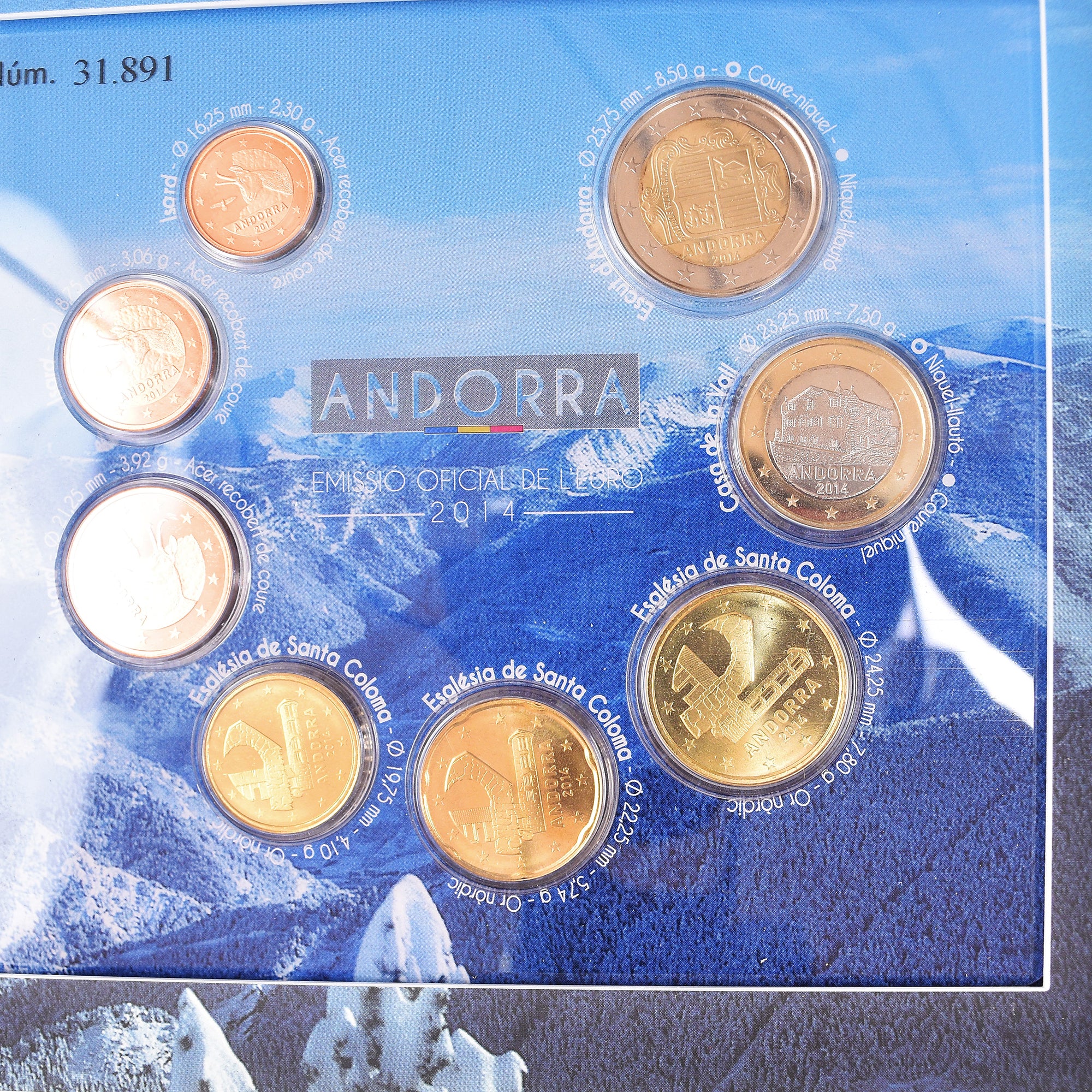 Andorra, Set, 2014, Set 8 Monnaies euro BU., FDC, Sin información