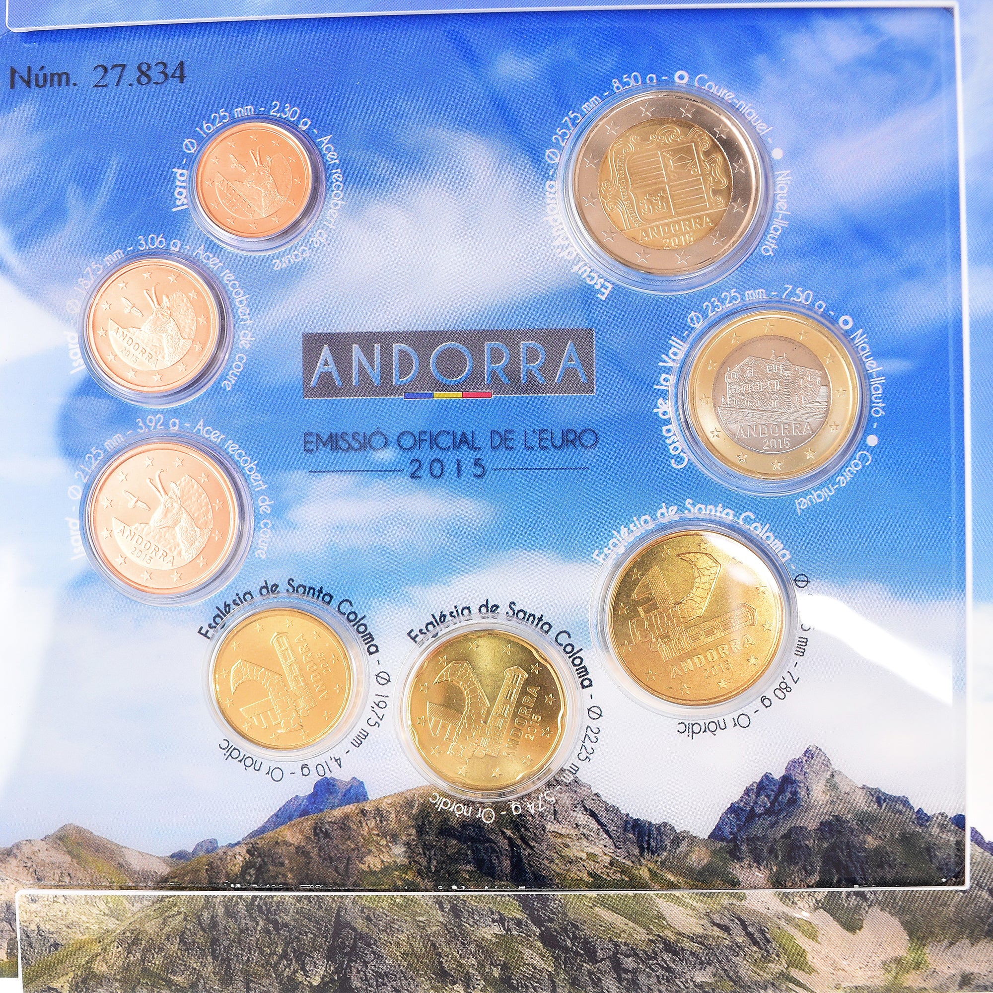 Andorra, Set, 2015, Set 8 Monnaies euro BU., MS(65-70)