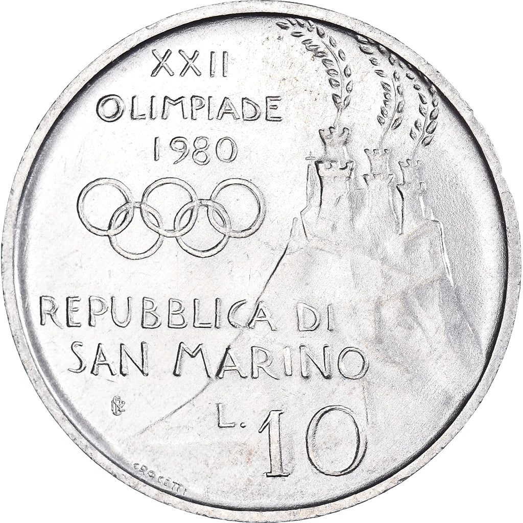 Coin, San Marino, 10 Lire, 1980, Rome, MS(63), Aluminum, KM:105