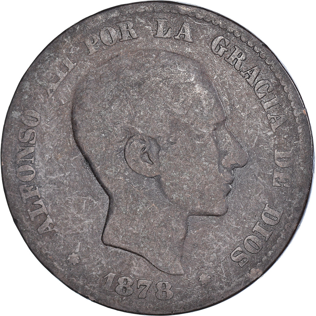 Moneta, Spagna, Alfonso XII, 10 Centimos, 1878, Madrid, B, Bronzo, KM:675
