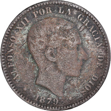 Coin, Spain, Alfonso XII, 10 Centimos, 1879, Barcelona, VF(20-25), Bronze