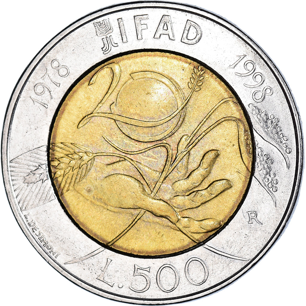 Coin, Italy, 500 Lire, 1998, F.A.O. - IFAD, VF(30-35), Bi-Metallic, KM:193