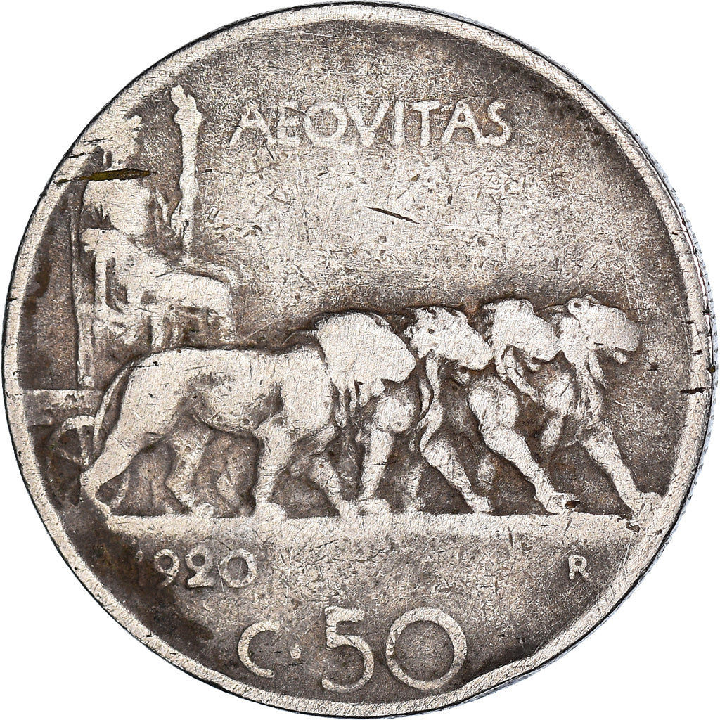 Moneta, Italia, Vittorio Emanuele III, 50 Centesimi, 1920, Rome, B+, Nichel