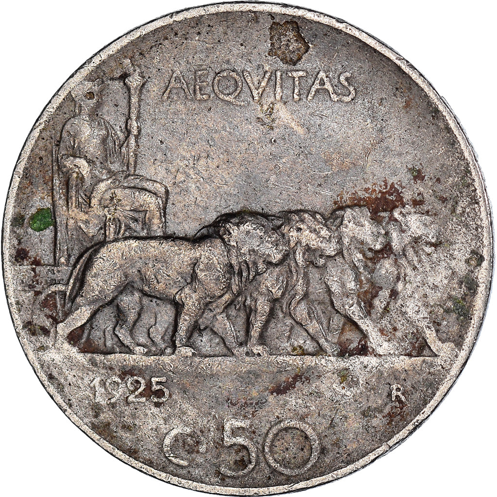 Moneta, Italia, Vittorio Emanuele III, 50 Centesimi, 1925, Rome, MB+, Nichel