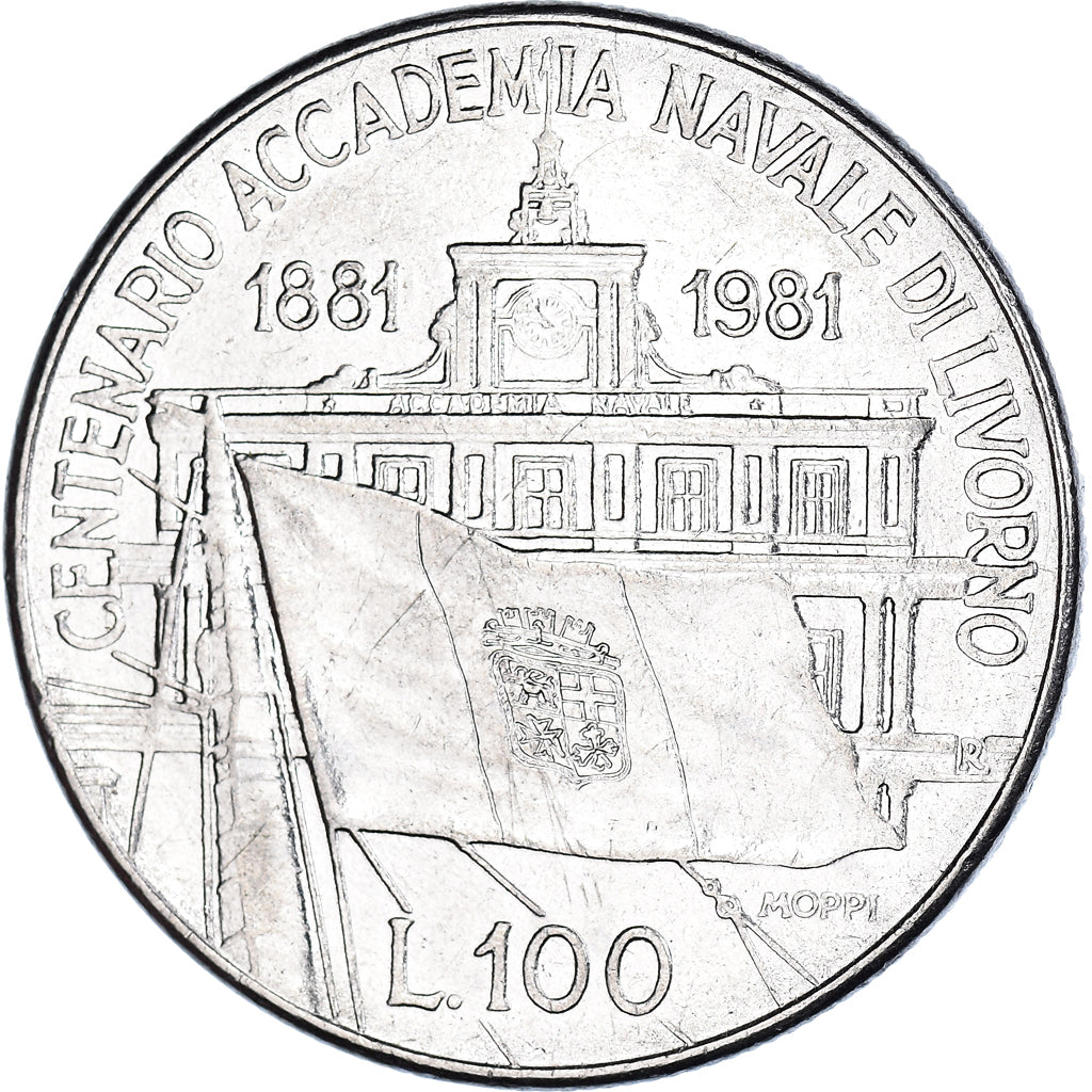 Moneta, Italia, Centennial of Livorno Naval Academy, 100 Lire, 1981, Rome, BB