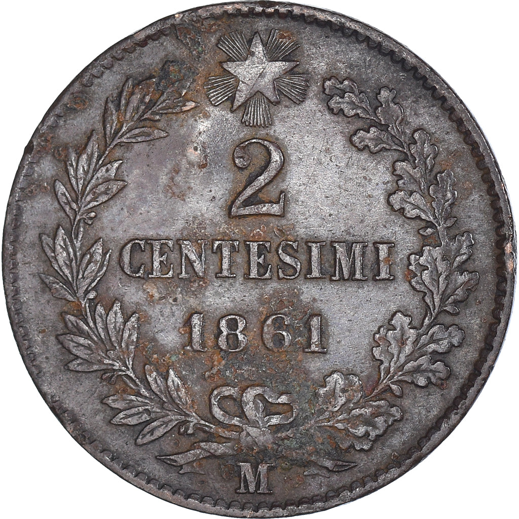 Coin, Italy, Vittorio Emanuele II, 2 Centesimi, 1861, Milan, VF(30-35), Copper