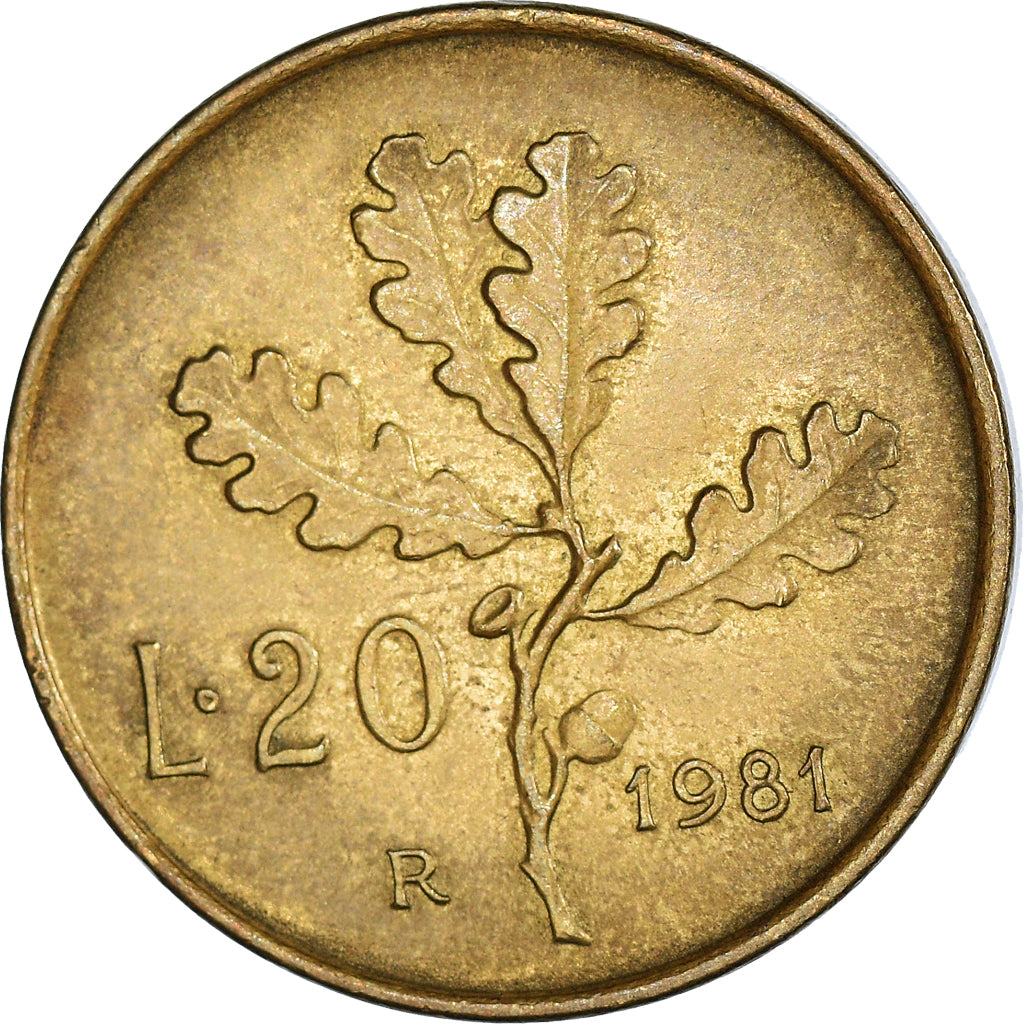 Coin, Italy, 20 Lire, 1981, Rome, EF(40-45), Aluminum-Bronze, KM:97.2