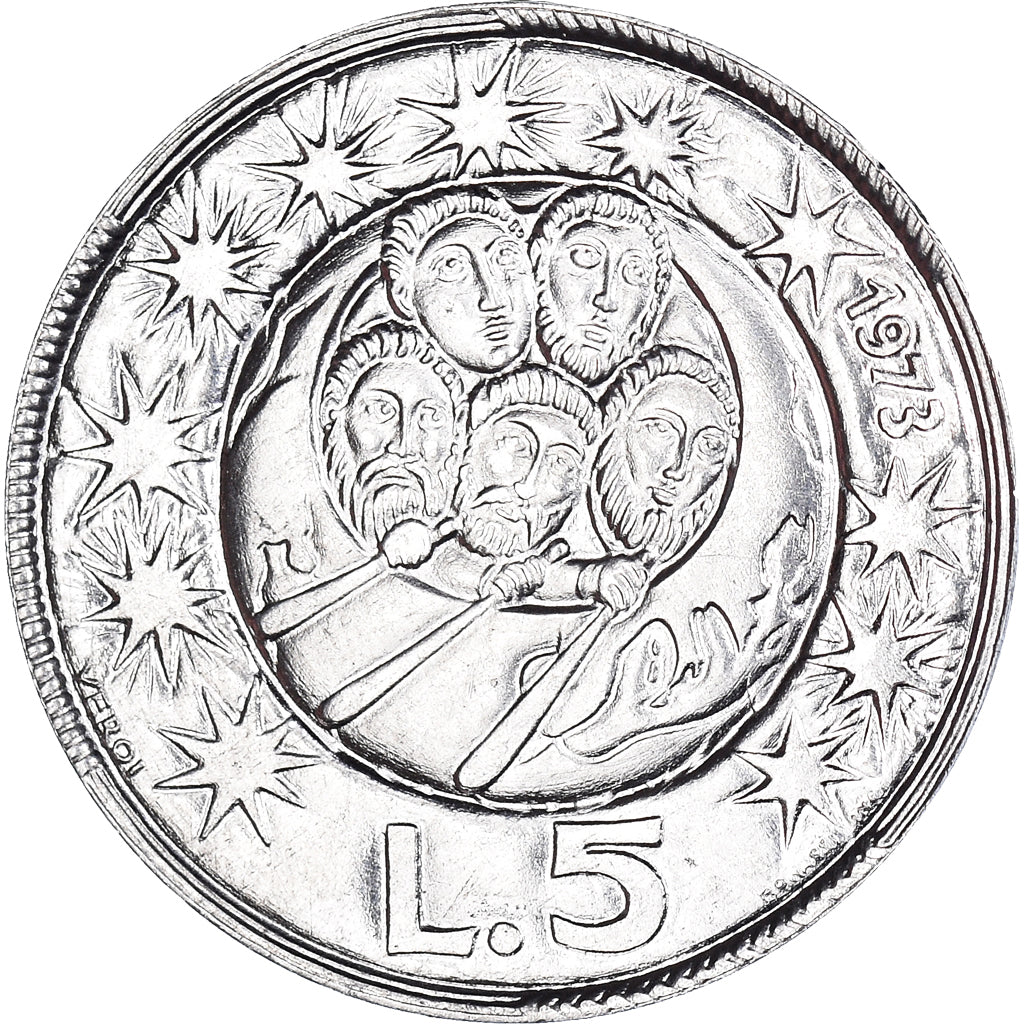 Coin, San Marino, 5 Lire, 1973, Rome, FDC, MS(64), Aluminum, KM:24