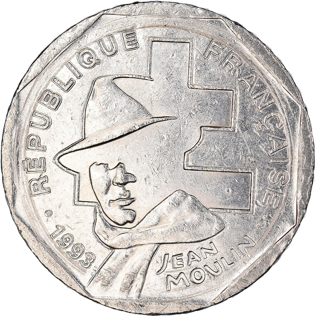 Moneta, Francia, Jean Moulin, 2 Francs, 1993, Paris, MB+, Nichel, KM:1062