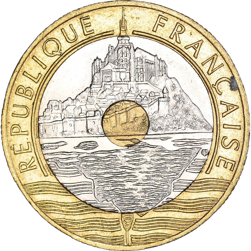 Coin, France, Mont Saint Michel, 20 Francs, 1995, EF(40-45), Tri-Metallic