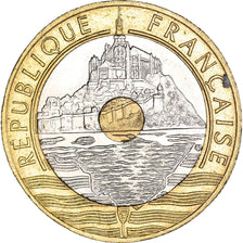 Coin, France, Mont Saint Michel, 20 Francs, 1995, EF(40-45), Tri-Metallic