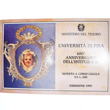 Moeda, Itália, 500 Lire, 1993, Rome, Université de Pise.BU, MS(65-70), Prata