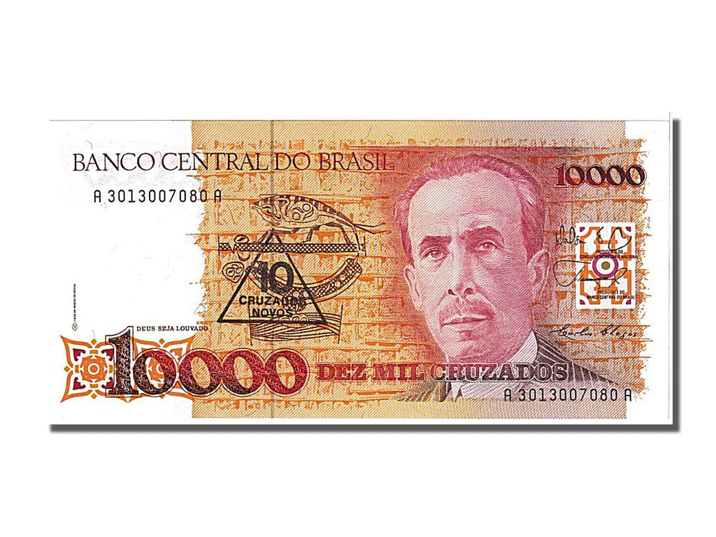 Brazil, 10 Cruzados Novos on 10,000 Cruzados, 1989, KM #218a, UNC(65-70),...
