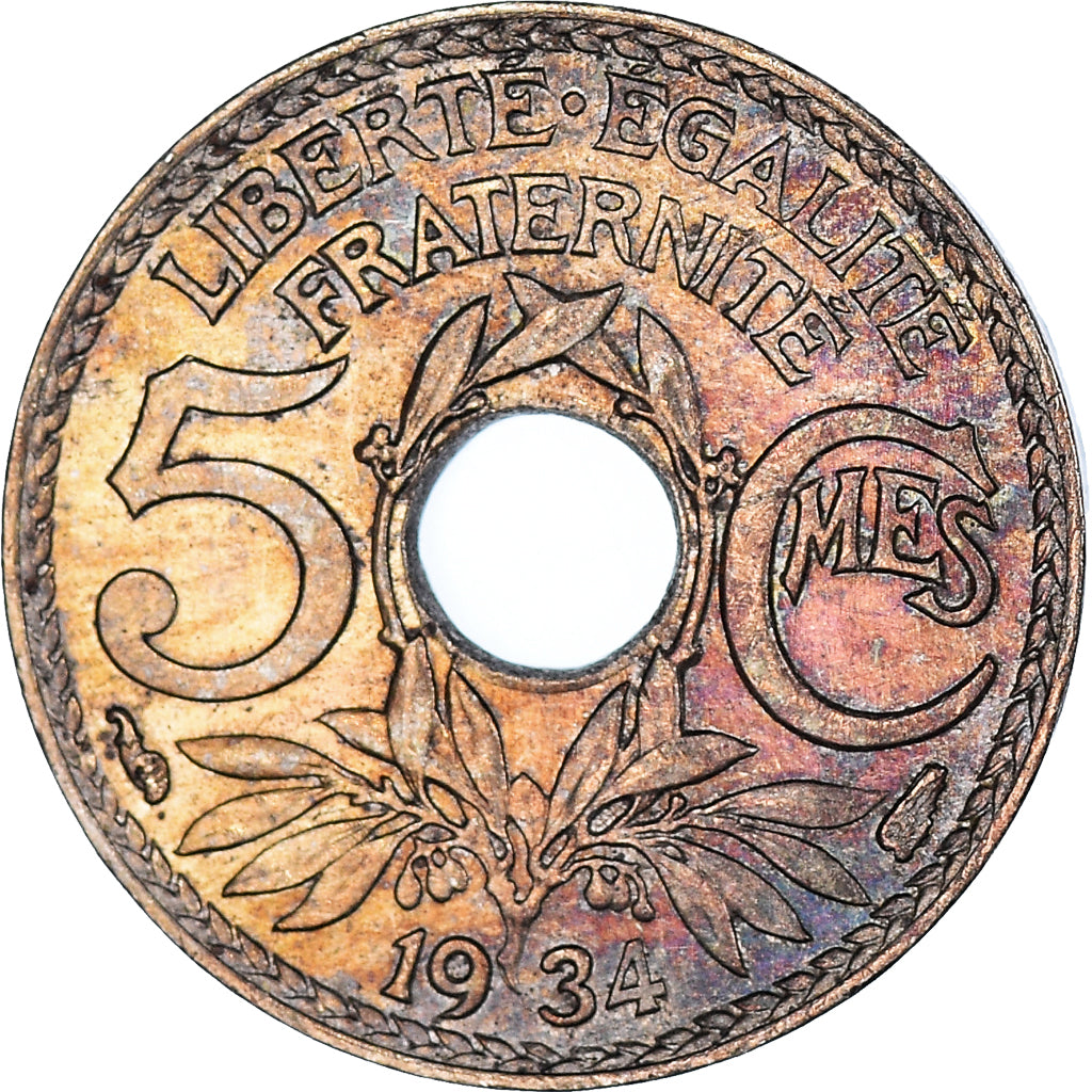 Coin, France, Lindauer, 5 Centimes, 1934, EF(40-45), Copper-nickel, KM:875