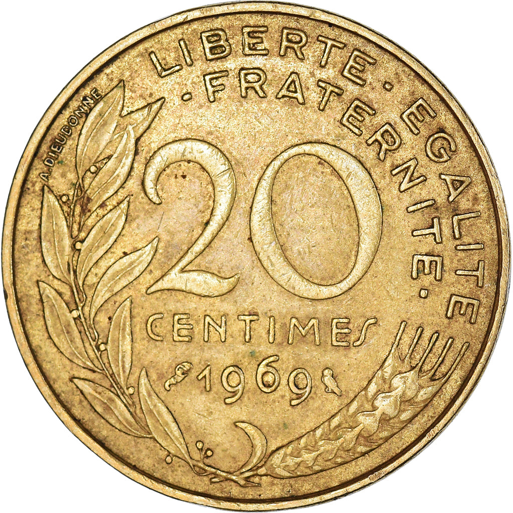 Coin, France, Marianne, 20 Centimes, 1969, Paris, VF(30-35), Aluminum-Bronze