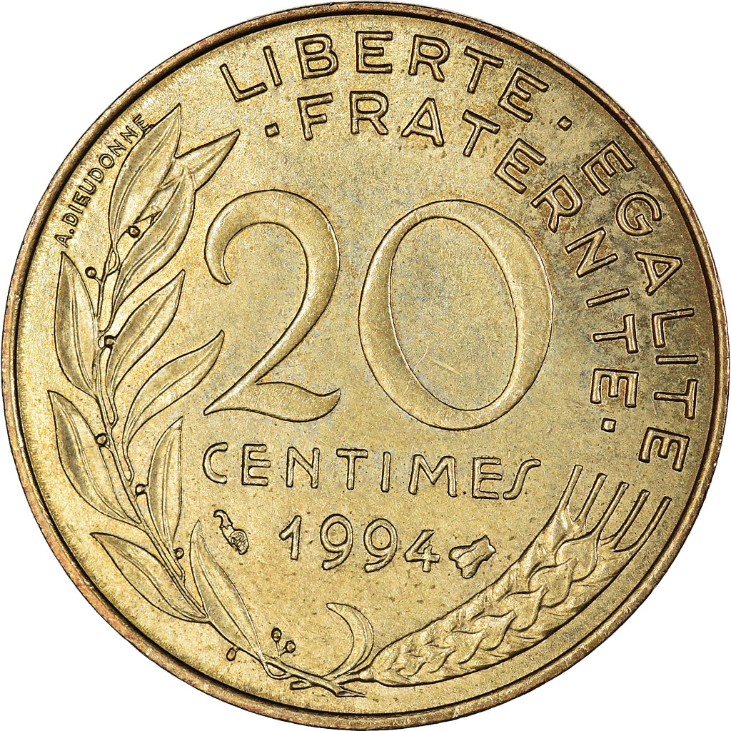 Coin, France, Marianne, 20 Centimes, 1994, Paris, AU(50-53), Aluminum-Bronze