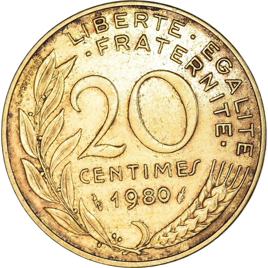 Moneda, Francia, Marianne, 20 Centimes, 1980, Paris, MBC+, Aluminio - bronce