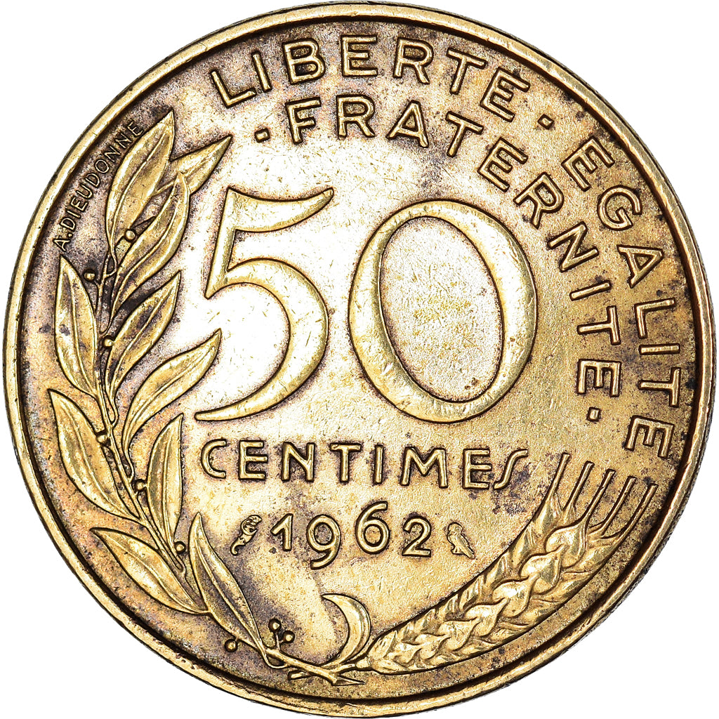 Moeda, França, Marianne, 50 Centimes, 1962, AU(50-53), Alumínio-Bronze