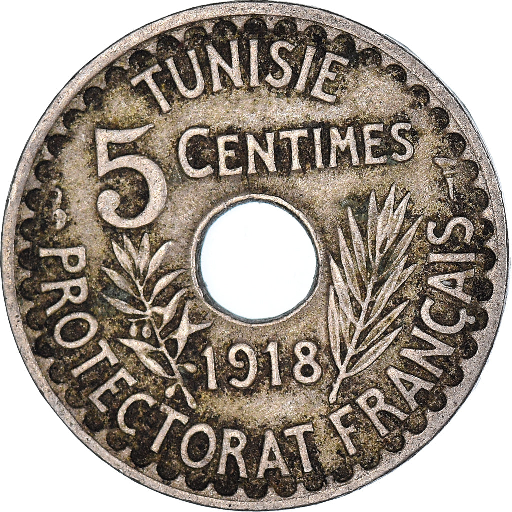Coin, Tunisia, Muhammad al-Nasir Bey, 5 Centimes, 1918, Paris, EF(40-45)