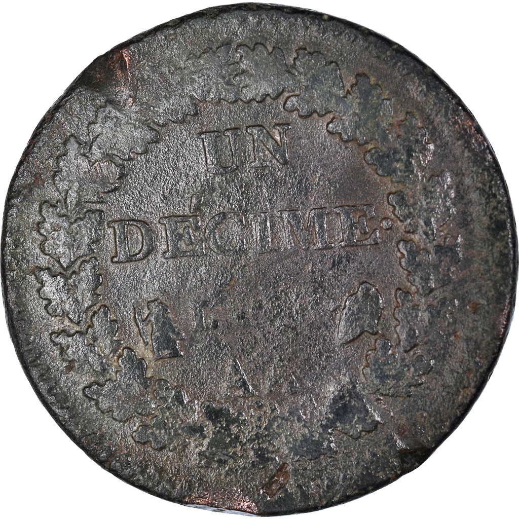 Moneta, Francia, Decime, AN 8, Metz, B+, Bronzo, Gadoury:187a